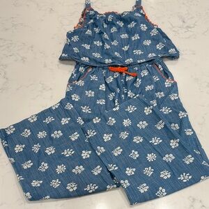 Boden kids size 13-14 Blue and White Floral Kids Long pants Romper
